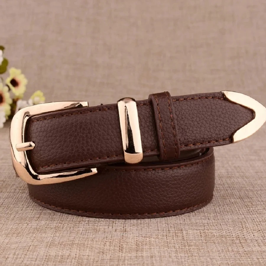 Women’s High-Quality Leather Trouser Belt – Trendy White Belt with Vintage Pin Buckle for Elegant Style - The Little Market Shop