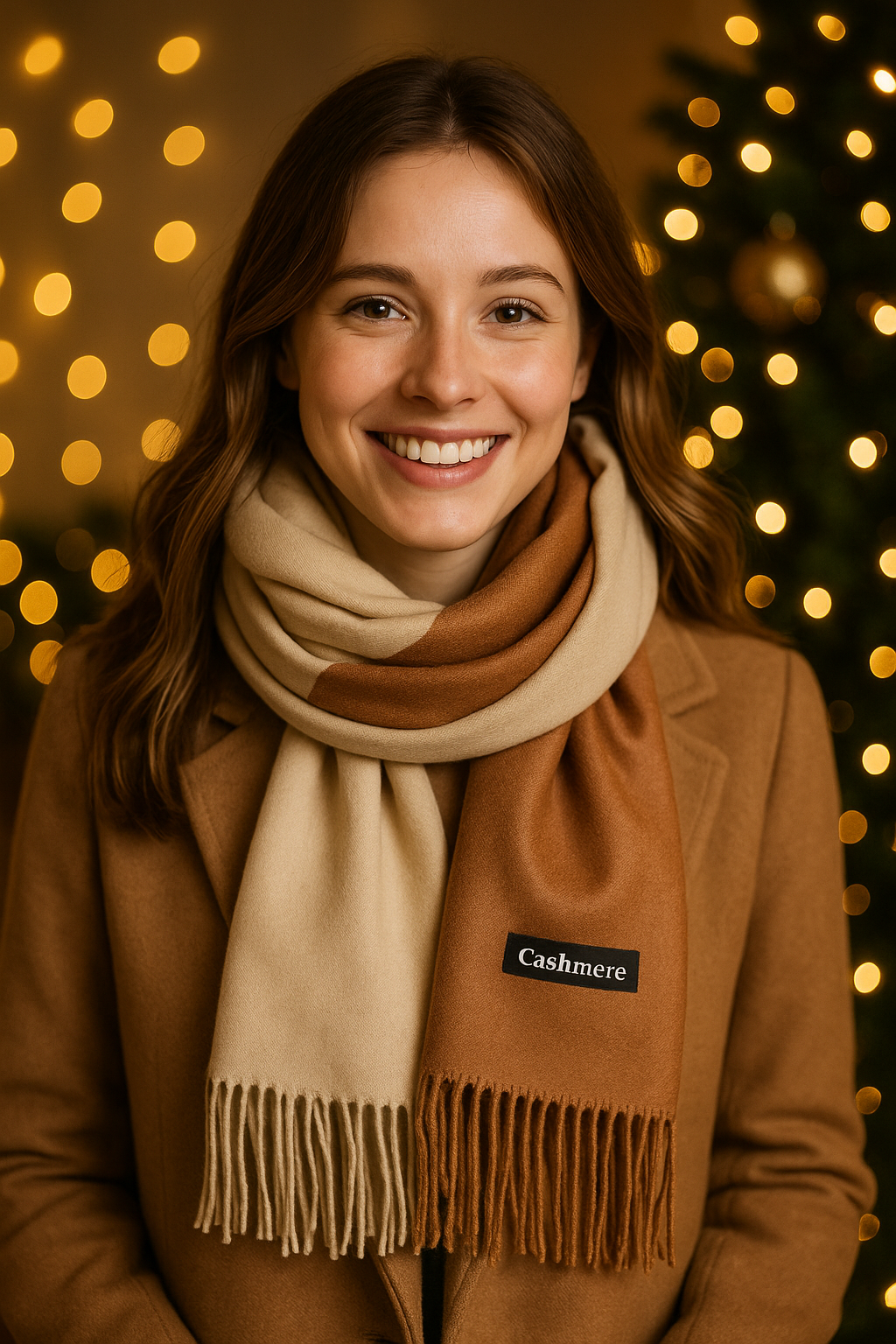 Two-Tone Brown Evening Shawl – Elegant Reversible Wrap for Women