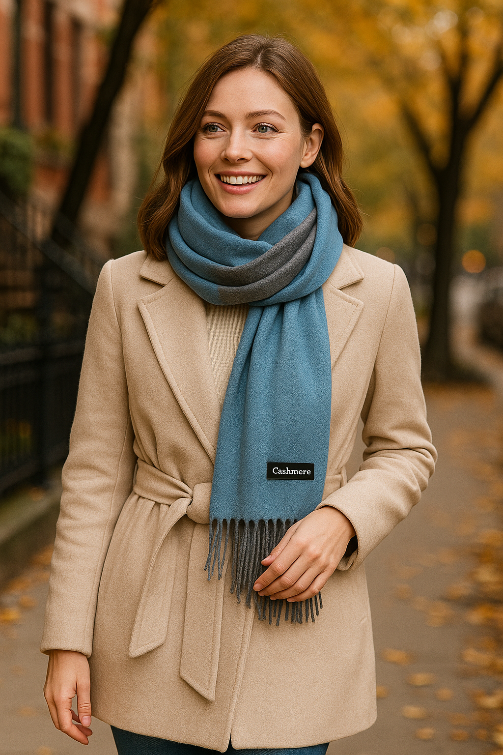 Luxury Two-Tone Grey & Blue Cashmere Scarf