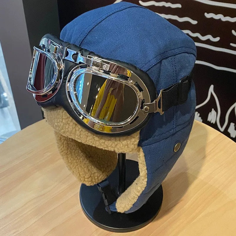 Winter Aviator Pilot Hat – Thermal Windproof Ear Flap Goggles