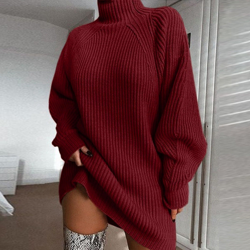 Cozy Turtleneck Sweater Dress – Winter Warm Long Knit Dress for Women - The Little Market Shop