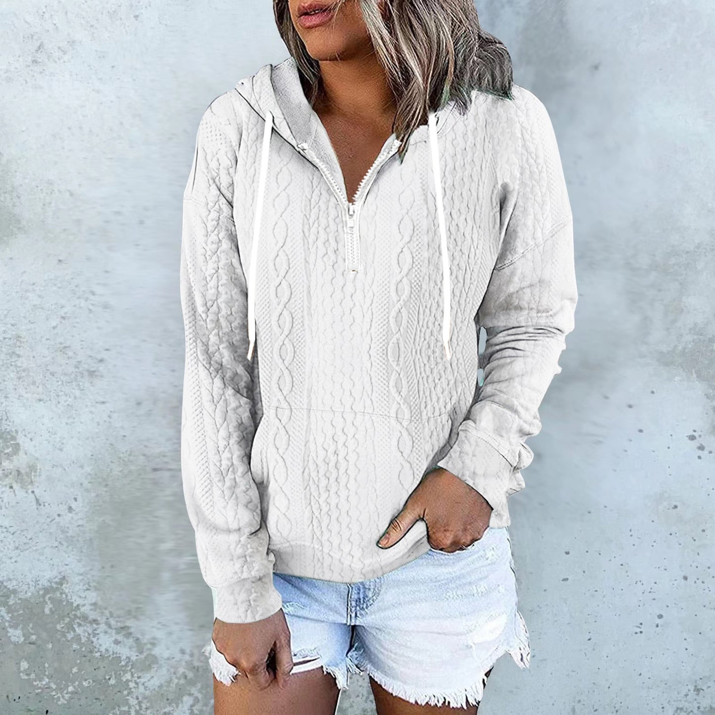 Twist Texture Hoodie – Casual Drawstring Sweatshirt for Women’s Daily Fashion - The Little Market Shop