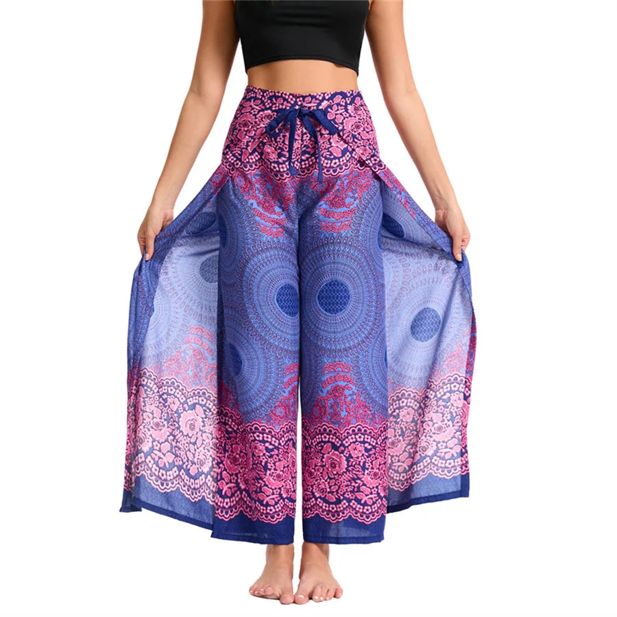 Women's Boho Palazzo Pants – Wide Leg Yoga Wrap Trousers, Soft & Flowy - The Little Market Shop