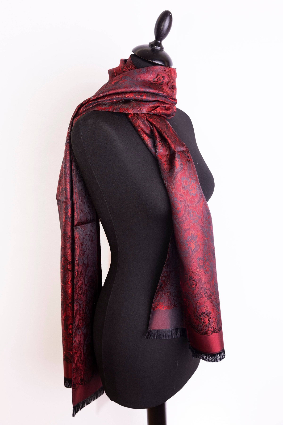Red 100% silk paisley scarf and shawl for women