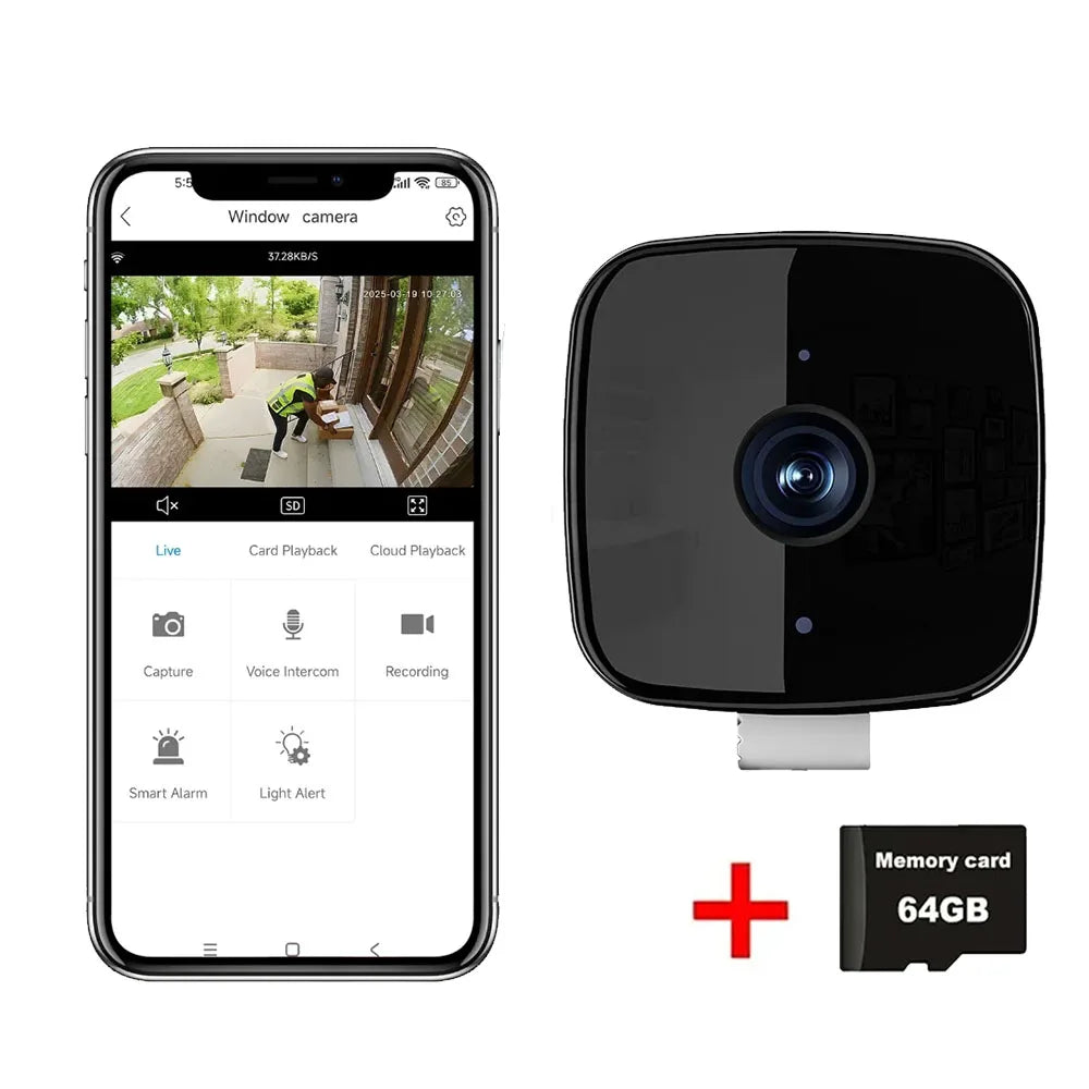 1080P WiFi Window Camera – Night Vision, Motion Detection, Two-Way Audio