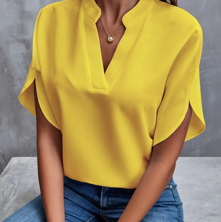 Chic V-Neck Summer Chiffon Shirt – Lightweight & Stylish Blouse - The Little Market Shop