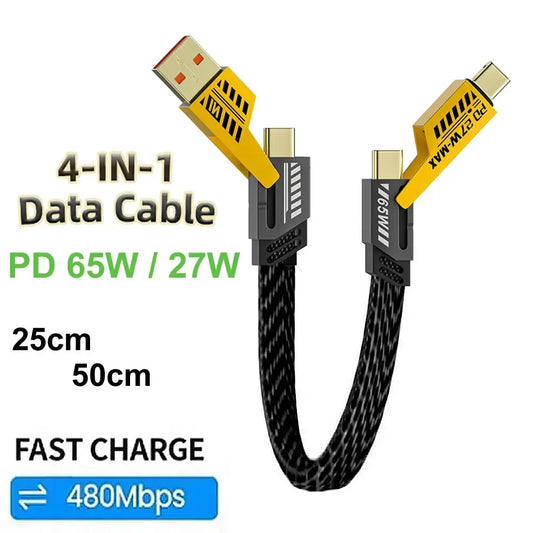 4-in-1 65W Fast Charging USB Cable Keychain for iPhone & Type-C - The Little Market Shop