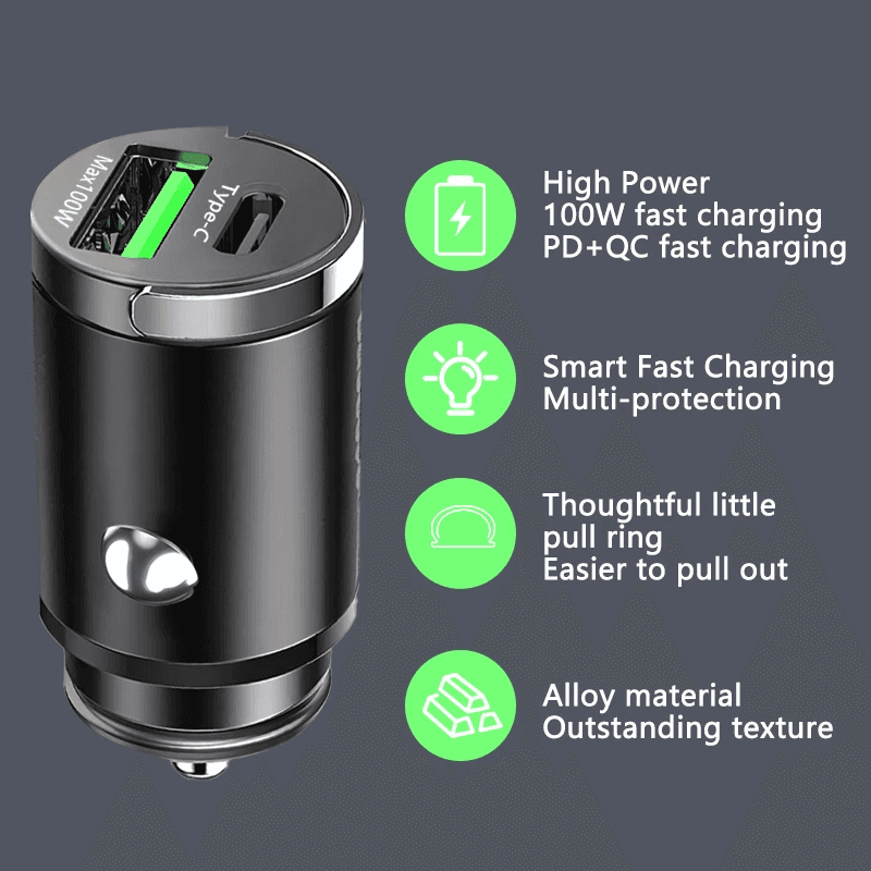 Fast charging car adapter 100W Mini Car Charger for iPhone & Samsung Smartphones. - The Little Market Shop