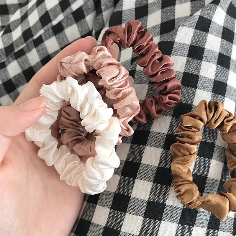 6 Pcs Elegant Silk Hair Scrunchies – Minimalist Elastic Ponytail Ties - The Little Market Shop