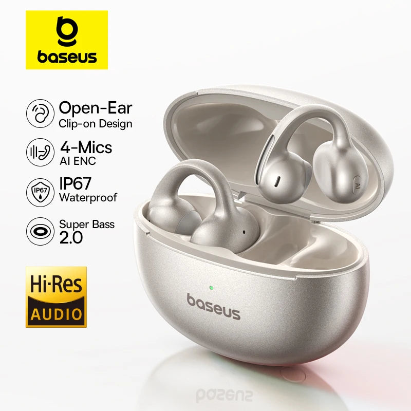 Baseus MC1 Pro Ear Clip Wireless Earphones – Bluetooth 6.0 Open-Ear Hi-Res Earbuds with 4-Mic ENC - The Little Market Shop
