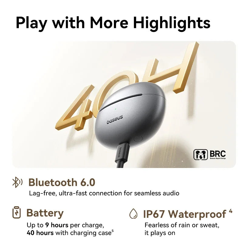Baseus MC1 Pro Ear Clip Wireless Earphones – Bluetooth 6.0 Open-Ear Hi-Res Earbuds with 4-Mic ENC - The Little Market Shop
