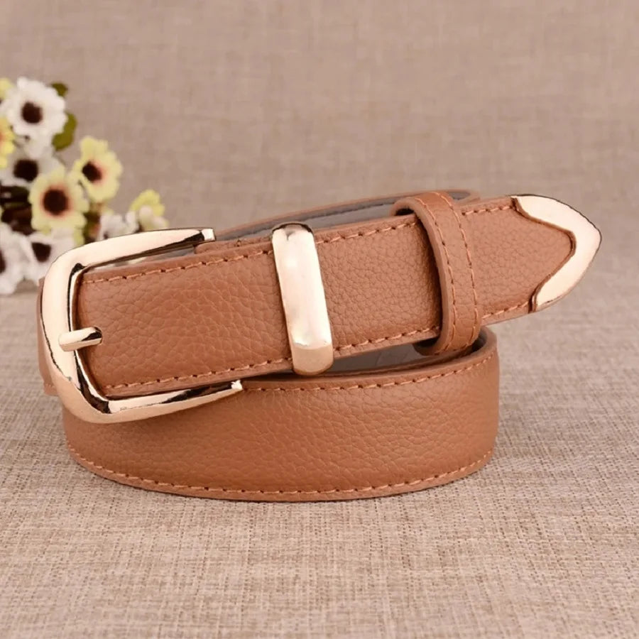 Women’s High-Quality Leather Trouser Belt – Trendy White Belt with Vintage Pin Buckle for Elegant Style - The Little Market Shop