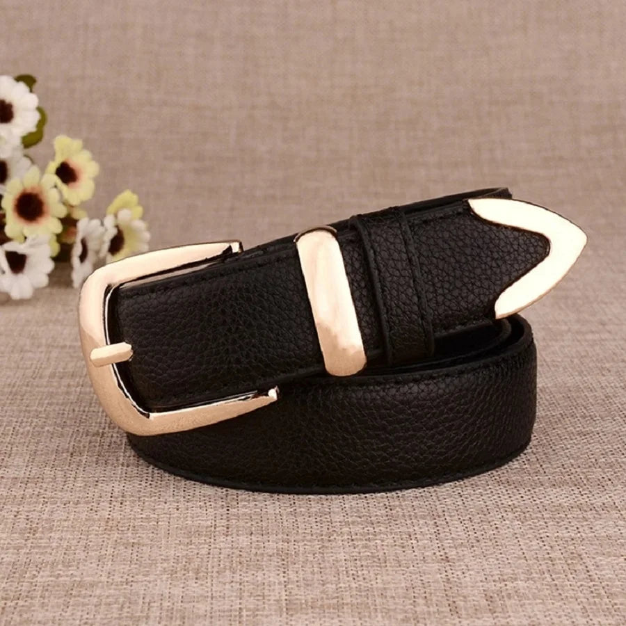 Women’s High-Quality Leather Trouser Belt – Trendy White Belt with Vintage Pin Buckle for Elegant Style - The Little Market Shop