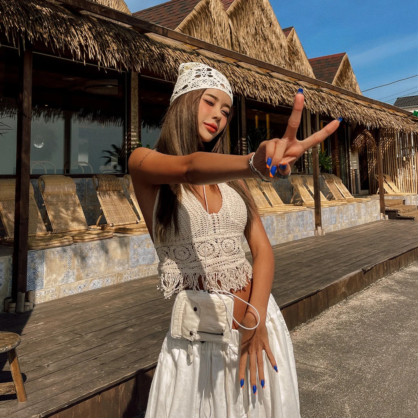 Boho Crochet Halter Top – Summer Knit Crop Top with Tassels, Backless & Sleeveless Bralette - The Little Market Shop