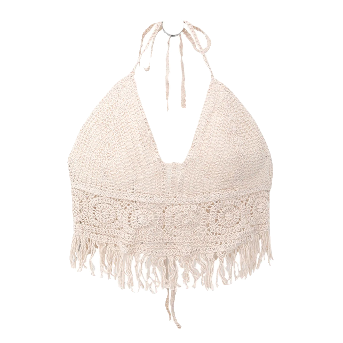 Boho Crochet Halter Top – Summer Knit Crop Top with Tassels, Backless & Sleeveless Bralette - The Little Market Shop