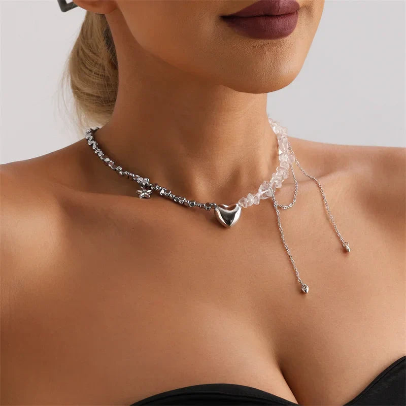 Boho Heart Beaded Crystal Choker Necklace for Women Fashion - The Little Market Shop
