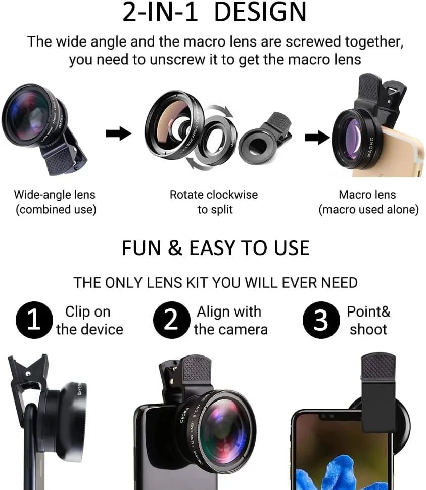 Capture Wide & Detailed Shots with 2-in-1 Mobile Phone Lens Kit - The Little Market Shop