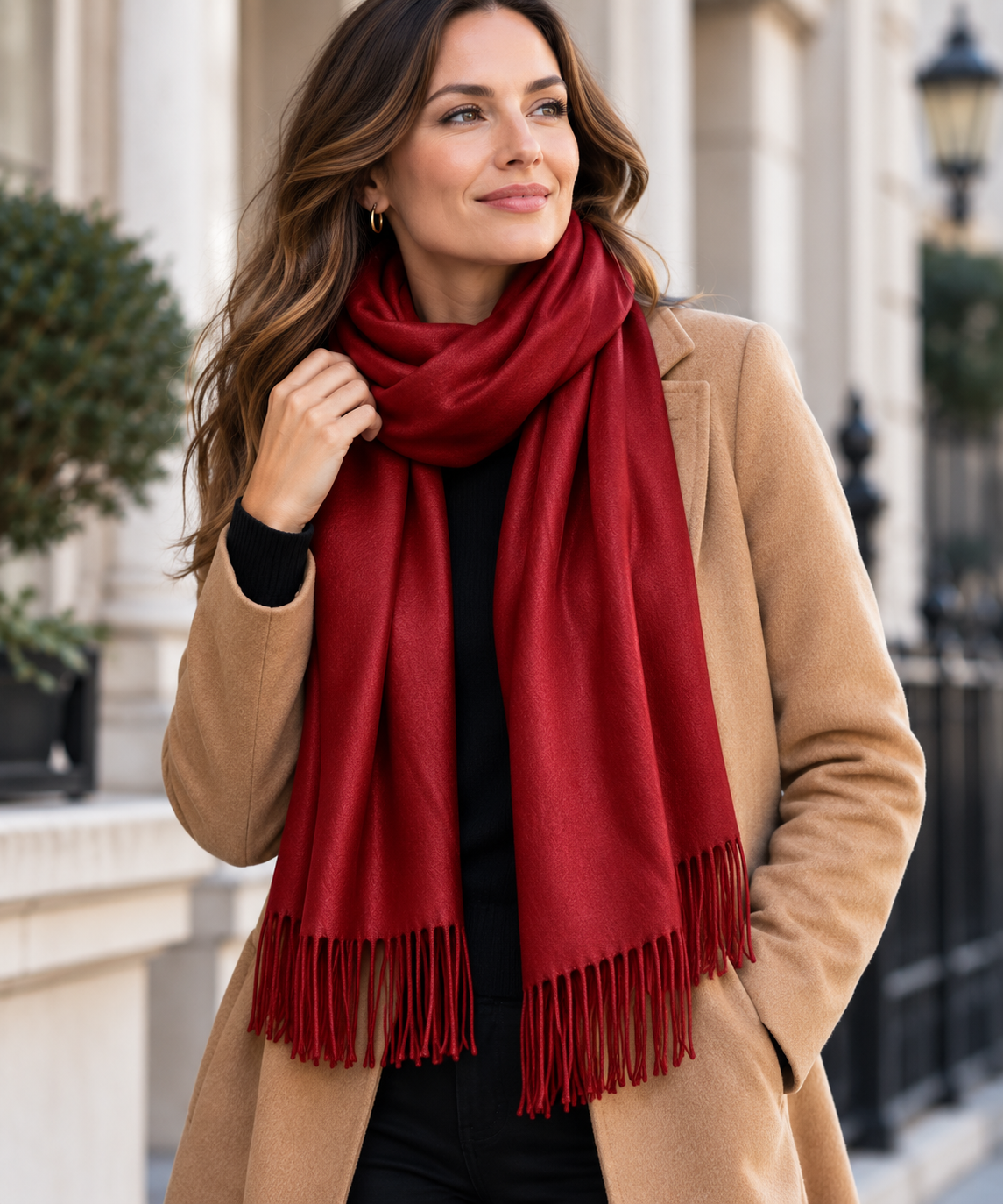 Abendtuch für Damen - Warmer Kaschmirschal - Geschenk für Damenschal Rot 