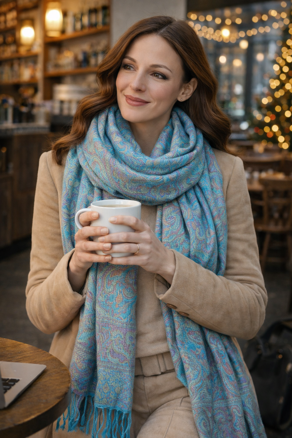 Turquoise Paisley Pashmina Wrap — Soft, Warm, Gift‑Ready Winter Luxury