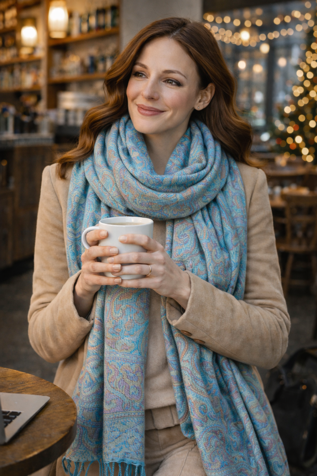 Turquoise Paisley Pashmina Wrap — Soft, Warm, Gift‑Ready Winter Luxury