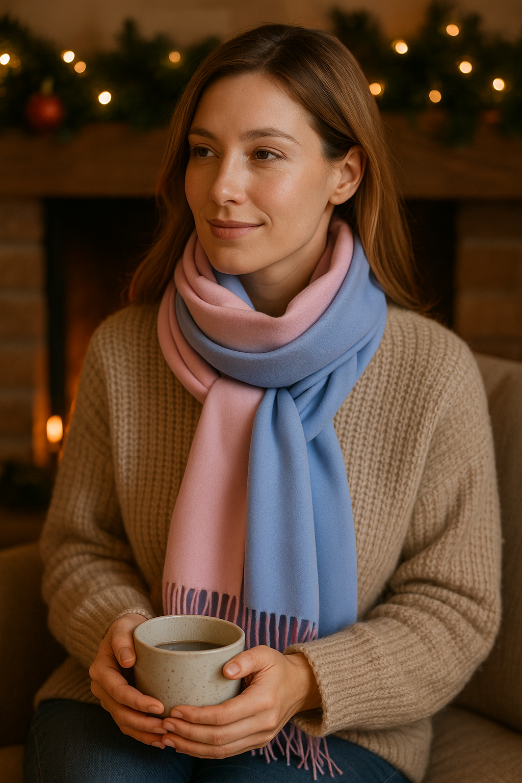 Luxury Reversible Cashmere Shawl – Two-Tone Pink & Blue Elegant Wrap (Perfect Christmas Gift, FREE Shipping)