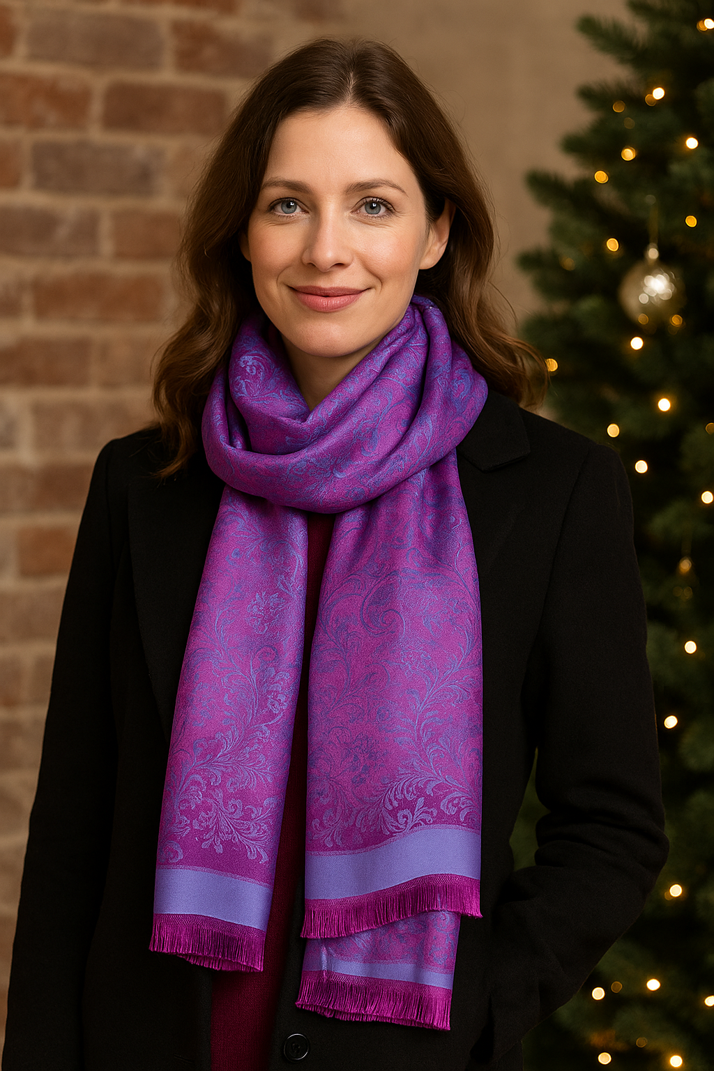 Pink Paisley Silk Scarf Ladies Elegant Evening Wrap Christmas Wedding Shawl Gift