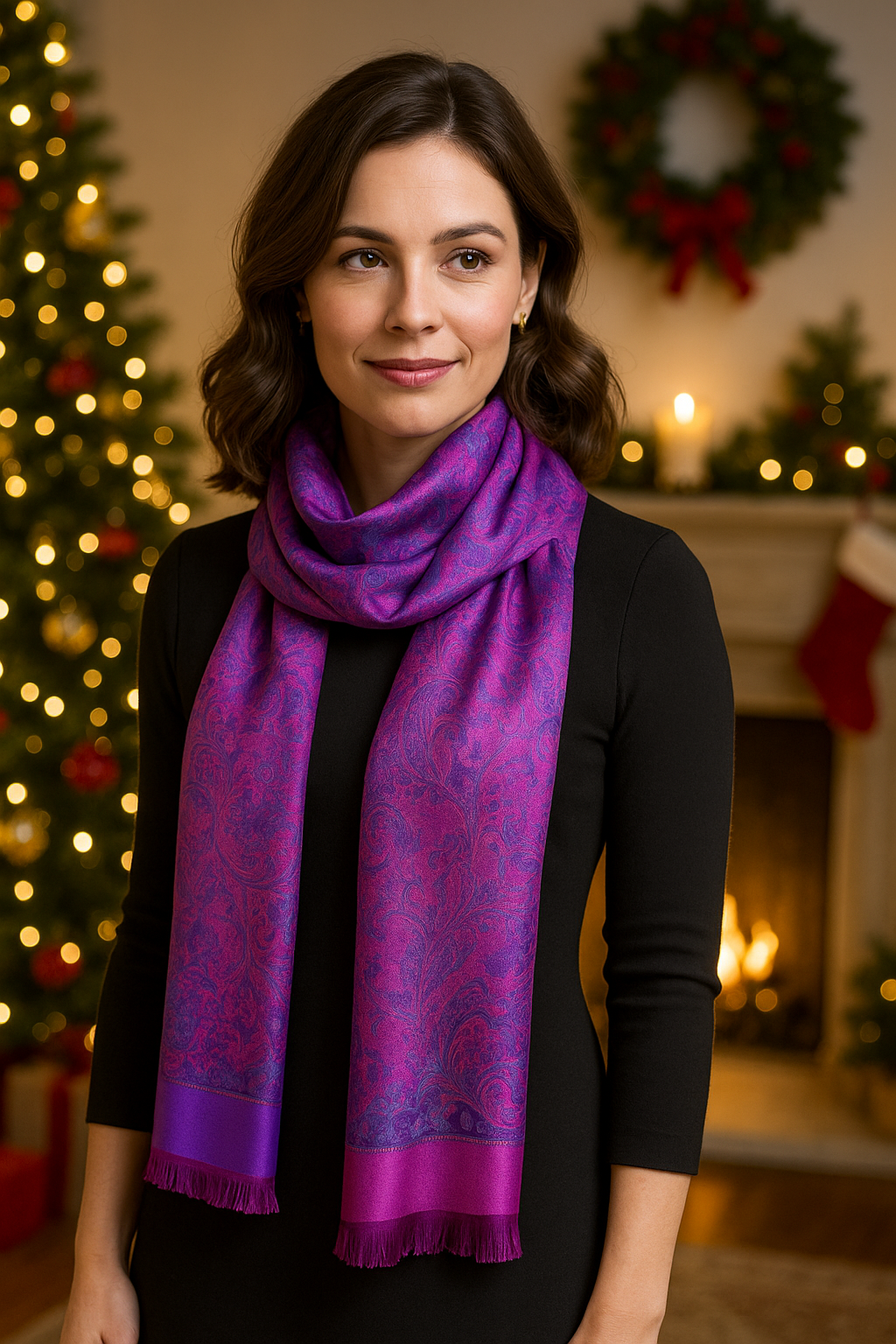 Pink Paisley Silk Scarf Ladies Elegant Evening Wrap Christmas Wedding Shawl Gift