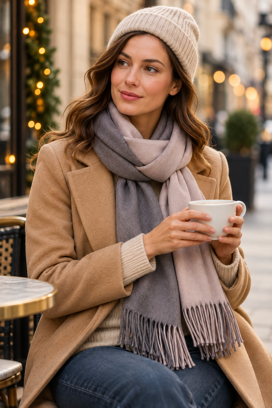 Two-Tone Grey Reversible Cashmere Scarf & Shawl