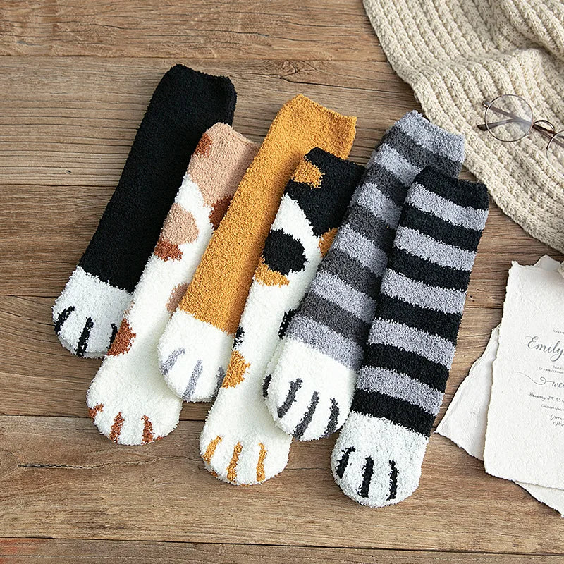 Cute Cat Claw Coral Velvet Socks - Warm Winter Sleep & Home Floor Socks - The Little Market Shop
