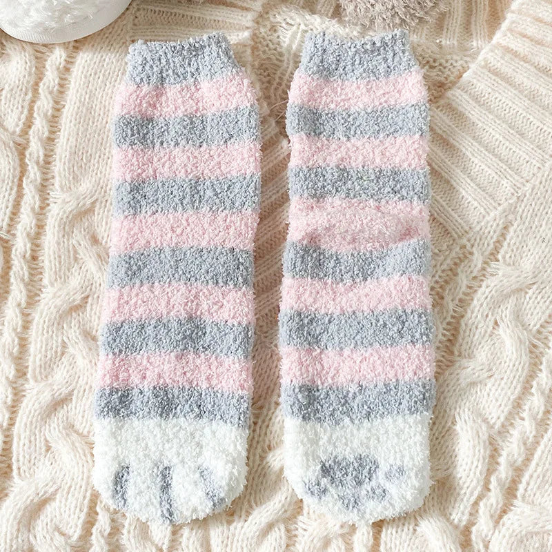 Cute Cat Claw Coral Velvet Socks - Warm Winter Sleep & Home Floor Socks - The Little Market Shop