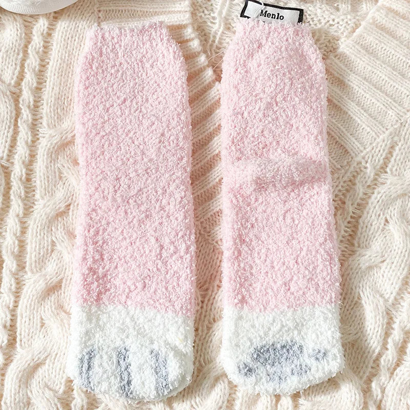 Cute Cat Claw Coral Velvet Socks - Warm Winter Sleep & Home Floor Socks - The Little Market Shop