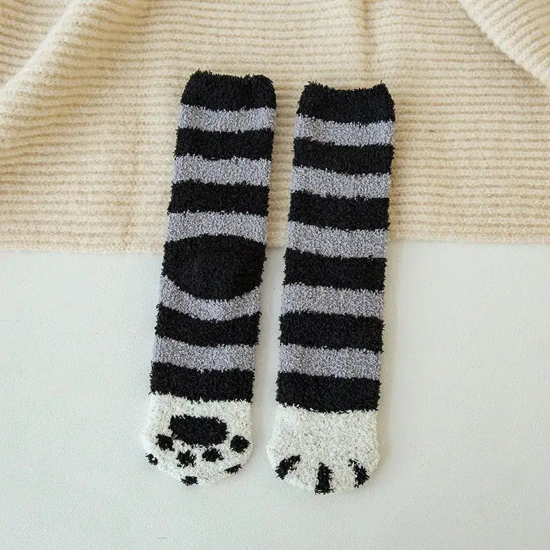 Cute Cat Claw Coral Velvet Socks - Warm Winter Sleep & Home Floor Socks - The Little Market Shop