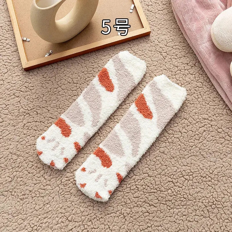 Cute Cat Claw Coral Velvet Socks - Warm Winter Sleep & Home Floor Socks - The Little Market Shop