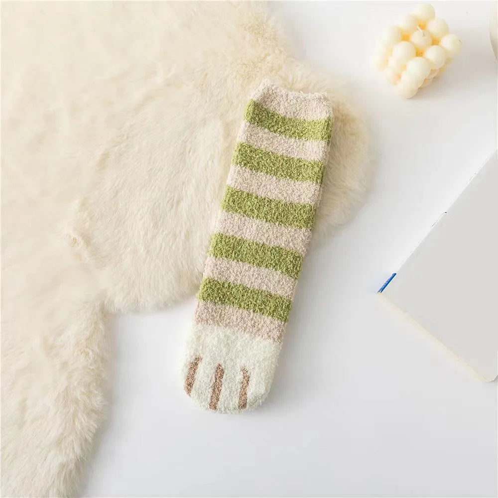Cute Cat Claw Coral Velvet Socks - Warm Winter Sleep & Home Floor Socks - The Little Market Shop
