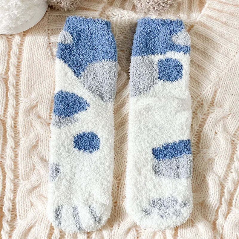 Cute Cat Claw Coral Velvet Socks - Warm Winter Sleep & Home Floor Socks - The Little Market Shop