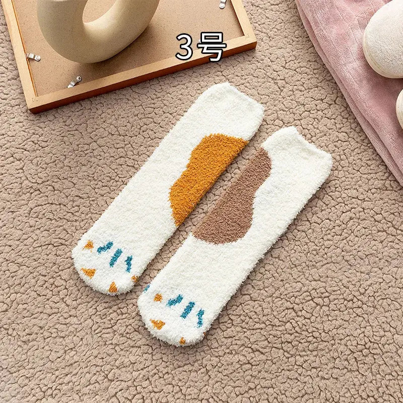 Cute Cat Claw Coral Velvet Socks - Warm Winter Sleep & Home Floor Socks - The Little Market Shop