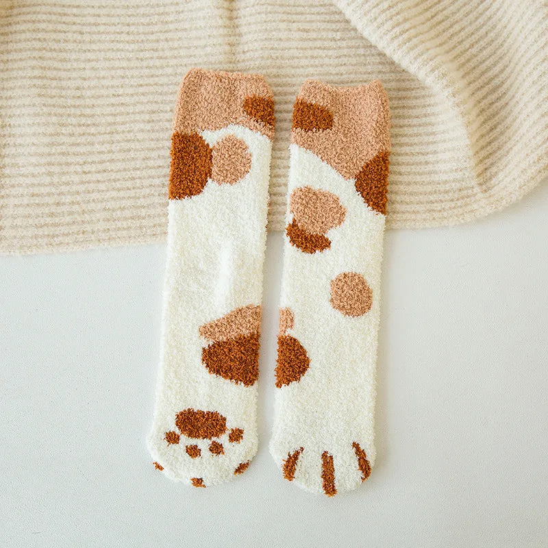 Cute Cat Claw Coral Velvet Socks - Warm Winter Sleep & Home Floor Socks - The Little Market Shop