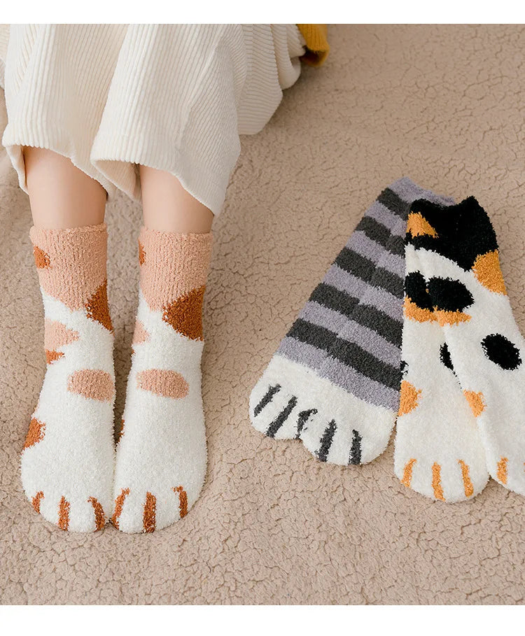 Cute Cat Claw Coral Velvet Socks - Warm Winter Sleep & Home Floor Socks - The Little Market Shop