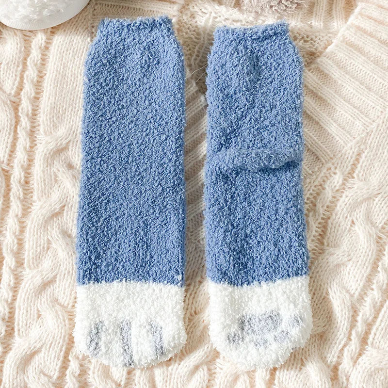 Cute Cat Claw Coral Velvet Socks - Warm Winter Sleep & Home Floor Socks - The Little Market Shop