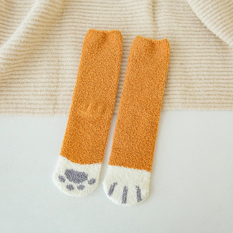 Cute Cat Claw Coral Velvet Socks - Warm Winter Sleep & Home Floor Socks - The Little Market Shop