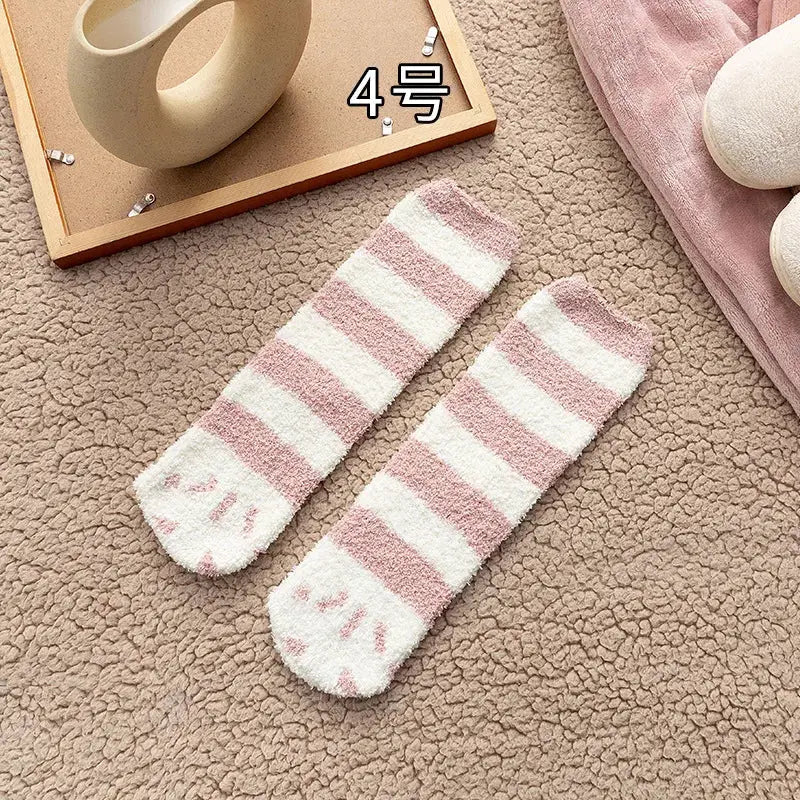 Cute Cat Claw Coral Velvet Socks - Warm Winter Sleep & Home Floor Socks
