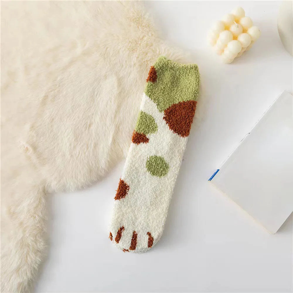 Cute Cat Claw Coral Velvet Socks - Warm Winter Sleep & Home Floor Socks