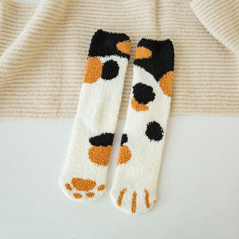 Cute Cat Claw Coral Velvet Socks - Warm Winter Sleep & Home Floor Socks