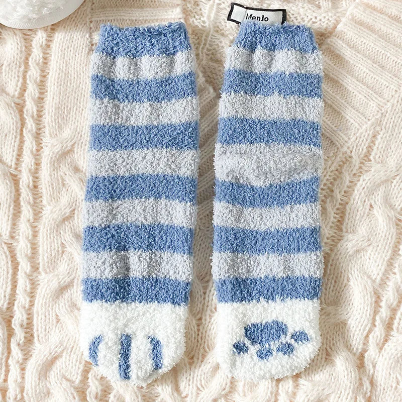 Cute Cat Claw Coral Velvet Socks - Warm Winter Sleep & Home Floor Socks