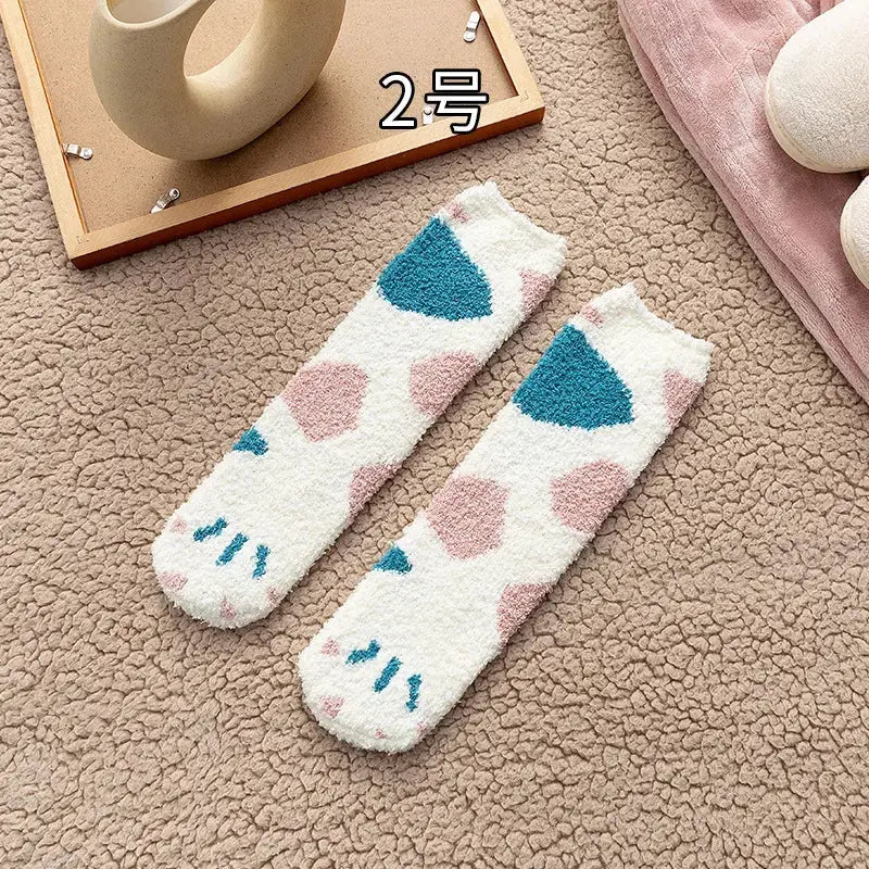 Cute Cat Claw Coral Velvet Socks - Warm Winter Sleep & Home Floor Socks
