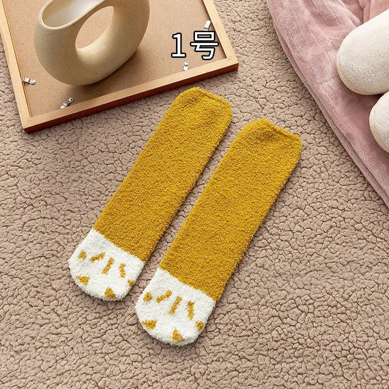 Cute Cat Claw Coral Velvet Socks - Warm Winter Sleep & Home Floor Socks