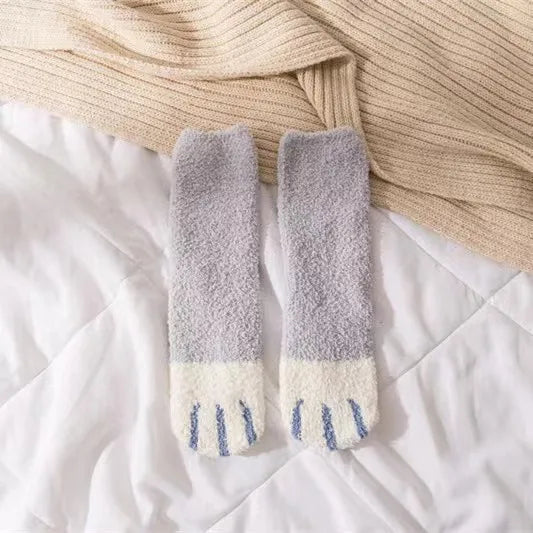 Cute Cat Claw Coral Velvet Socks - Warm Winter Sleep & Home Floor Socks