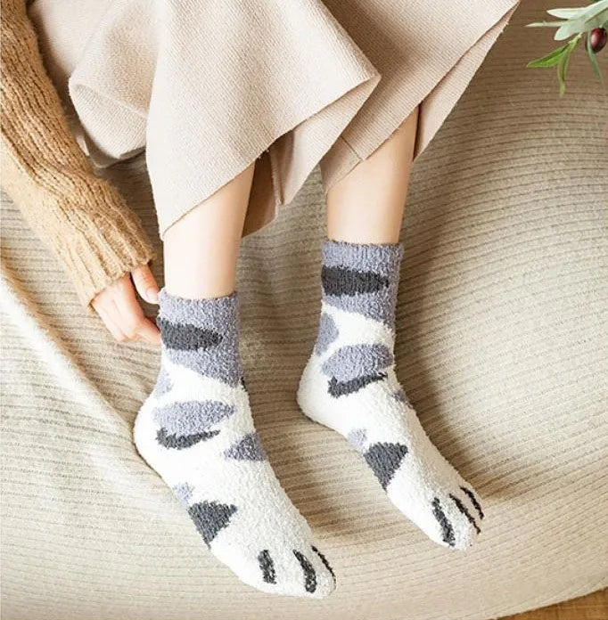 Cute Cat Claw Coral Velvet Socks - Warm Winter Sleep & Home Floor Socks