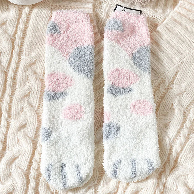 Cute Cat Claw Coral Velvet Socks - Warm Winter Sleep & Home Floor Socks - The Little Market Shop
