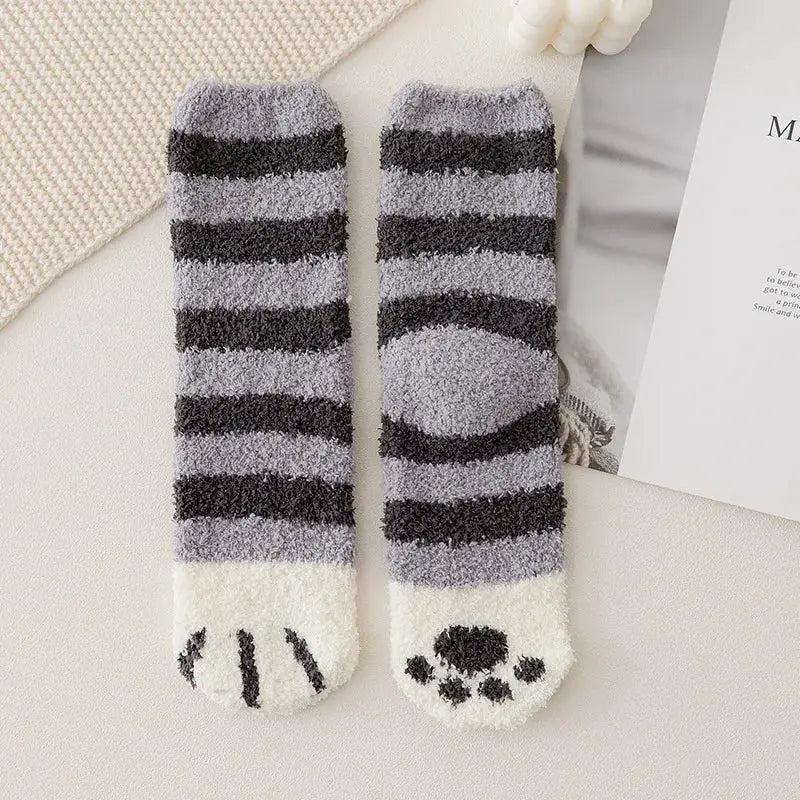 Cute Cat Claw Coral Velvet Socks - Warm Winter Sleep & Home Floor Socks - The Little Market Shop